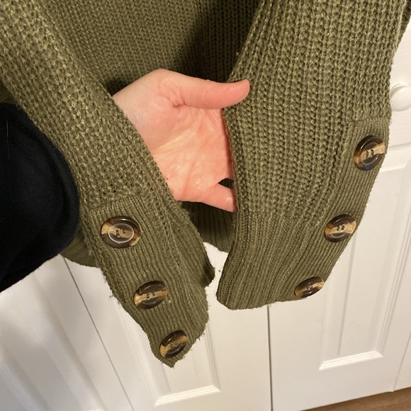 Olive Green Poncho Style Sweater - Picture 3 of 7